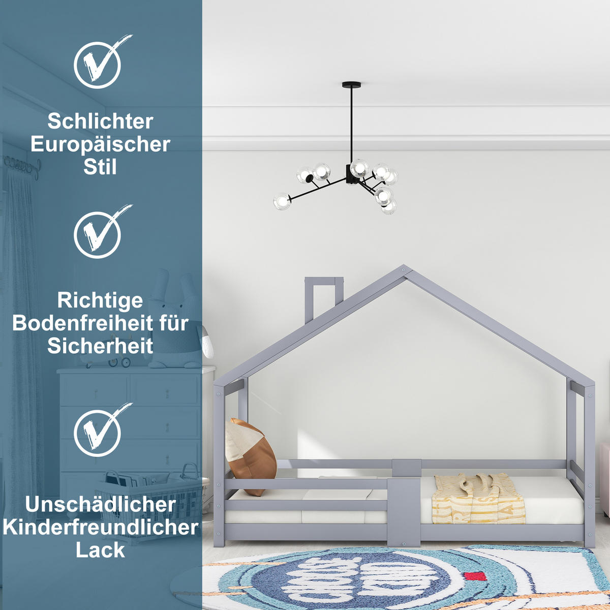 HAUSBETT grau - Grau, Holz (209/143/96cm) - Urban Meuble