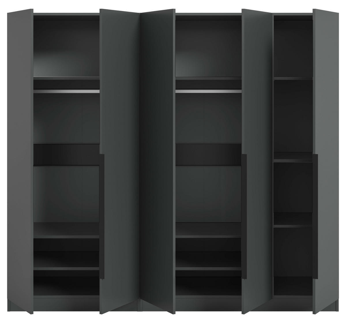 KLEIDERSCHRANK grau 5-türig 2000 x 181 cm, Drehtürenschrank mit Kleiderstange - Schwarz/Grau, Holzwerkstoff/Kunststoff (200/181/52cm) - Inn.Furn