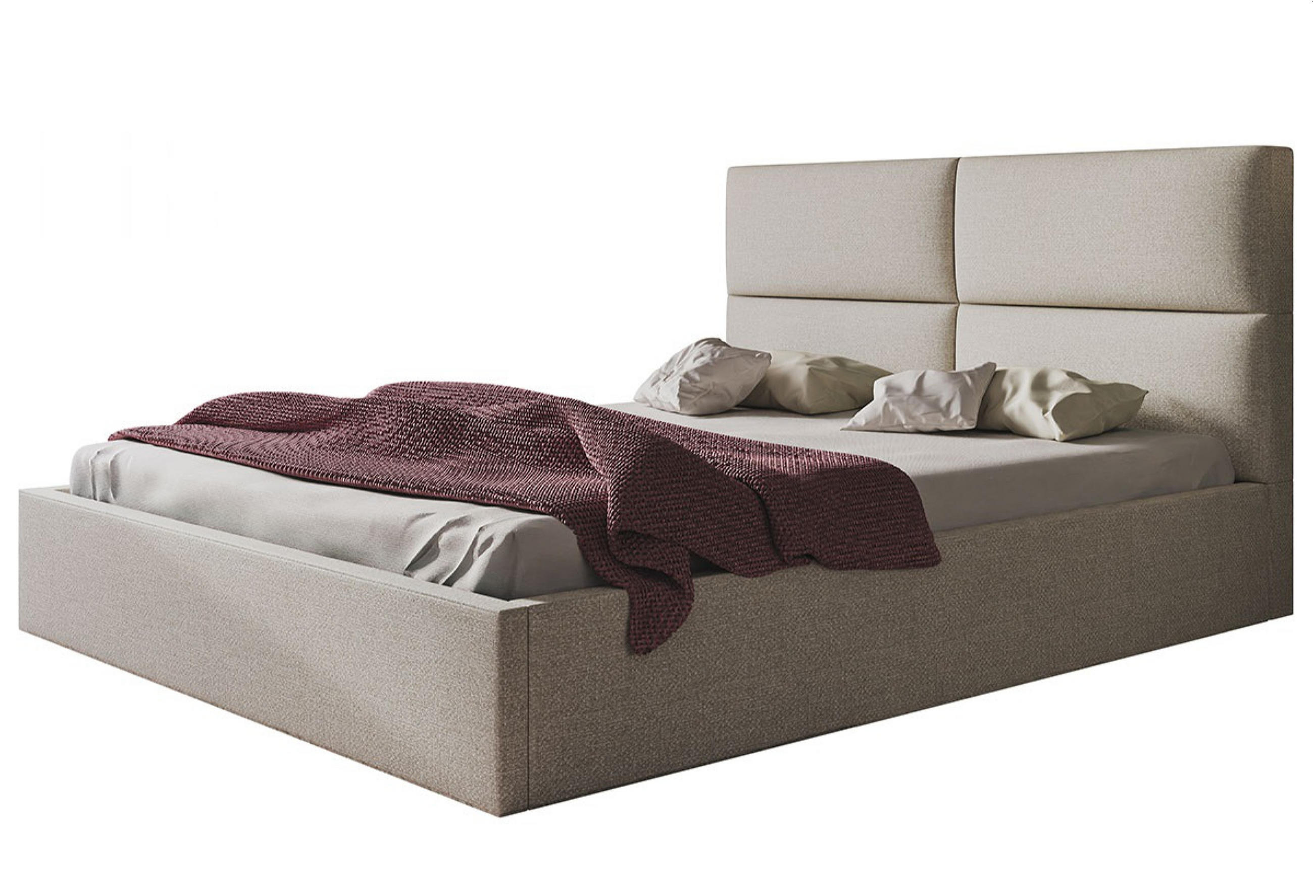 POLSTERBETT LIZBONA SLIM, 120 x 200 cm mit Bettkasten und Lattenrost aus Holz, Farbe: Beige, Velourestoff - Beige, Holz/Kunststoff - Alpi-Möbel