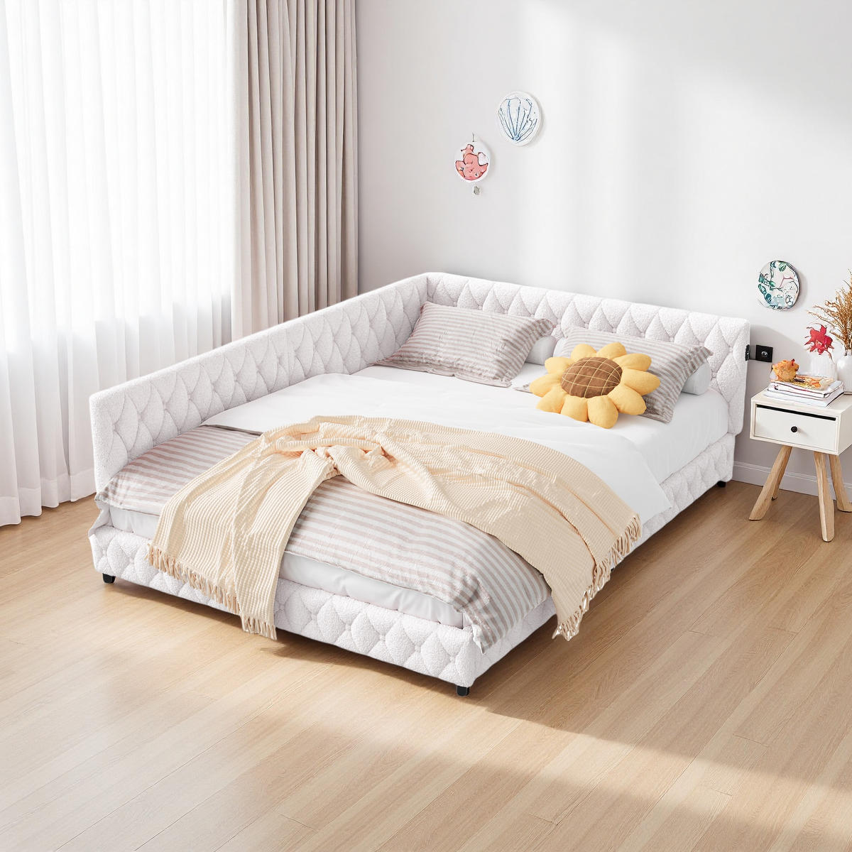 POLSTERBETT 140x200 cm béžová plyšová deka s LED USB - béžová, kov - SHOPENTRA