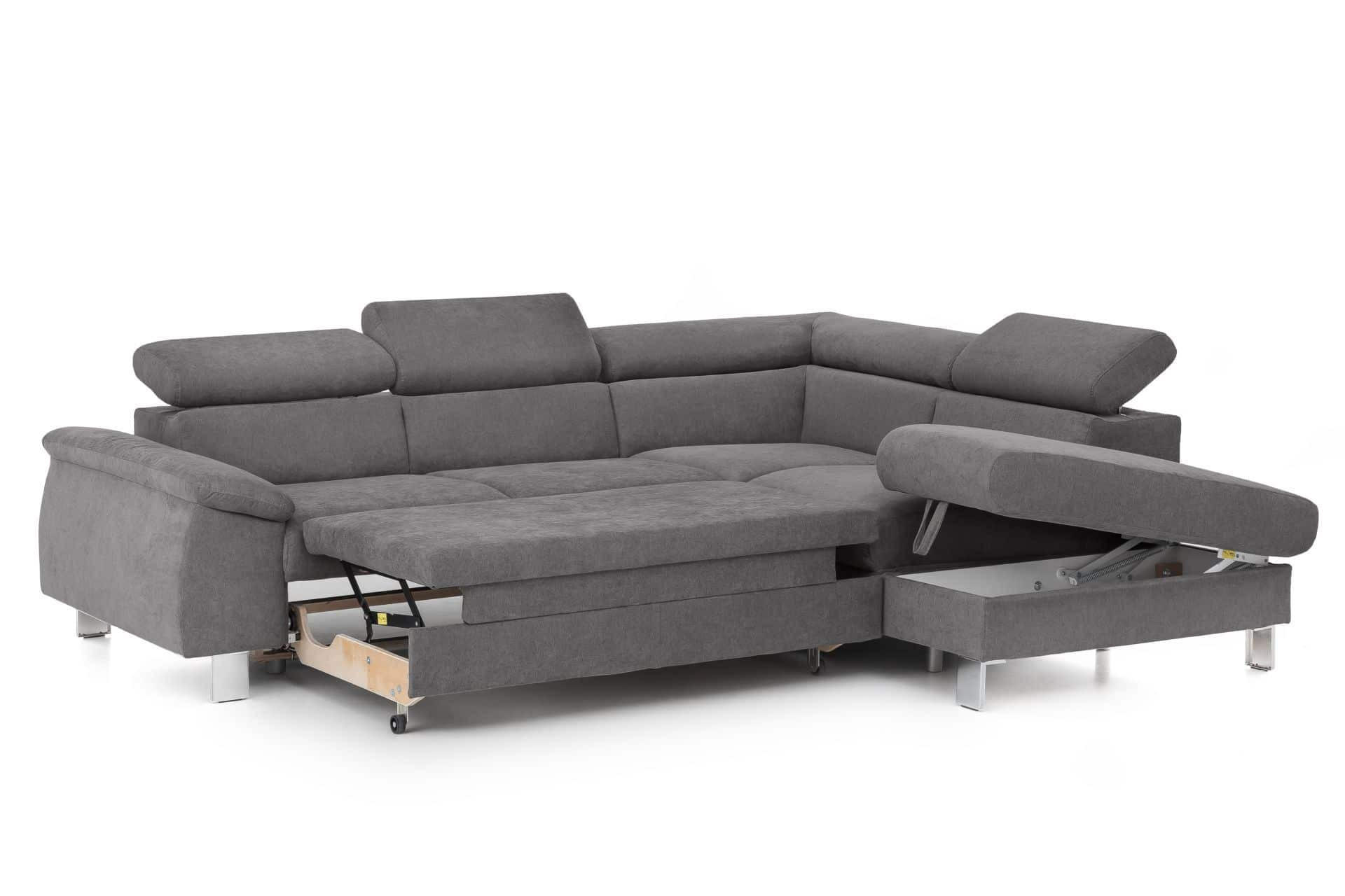 ECKSOFA mit Schlaffunktion und Bettkasten - Chromfarben/Grau, Holz/Textil (207/249cm) - Cotta
