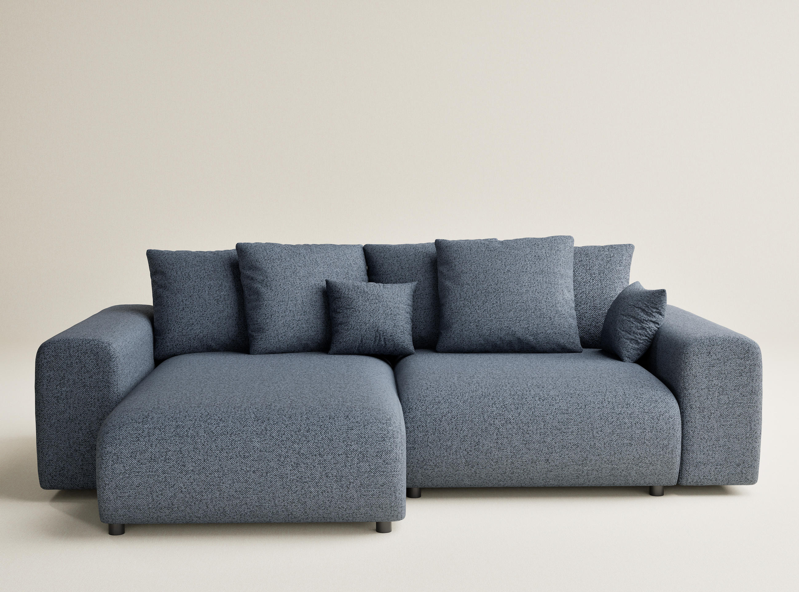 ECKSOFA MIT SCHLAFFUNKTION Solo Blau Grau Webstoff - Blaugrau/Schwarz, Holz/Holzwerkstoff (255/168cm) - Maison de Reve