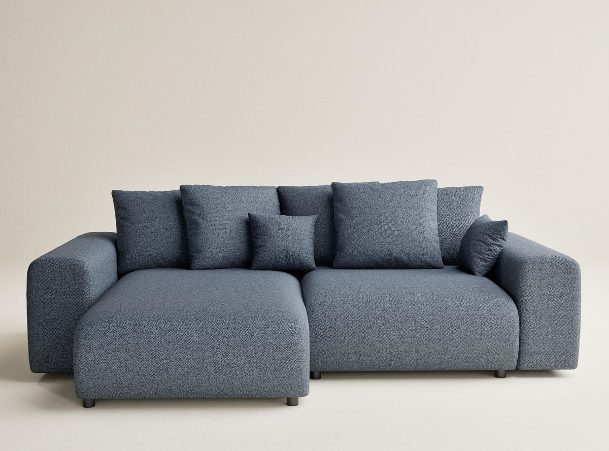 ECKSOFA MIT SCHLAFFUNKTION Solo Blau Grau Webstoff - Blaugrau/Schwarz, Holz/Holzwerkstoff (255/168cm) - Maison de Reve