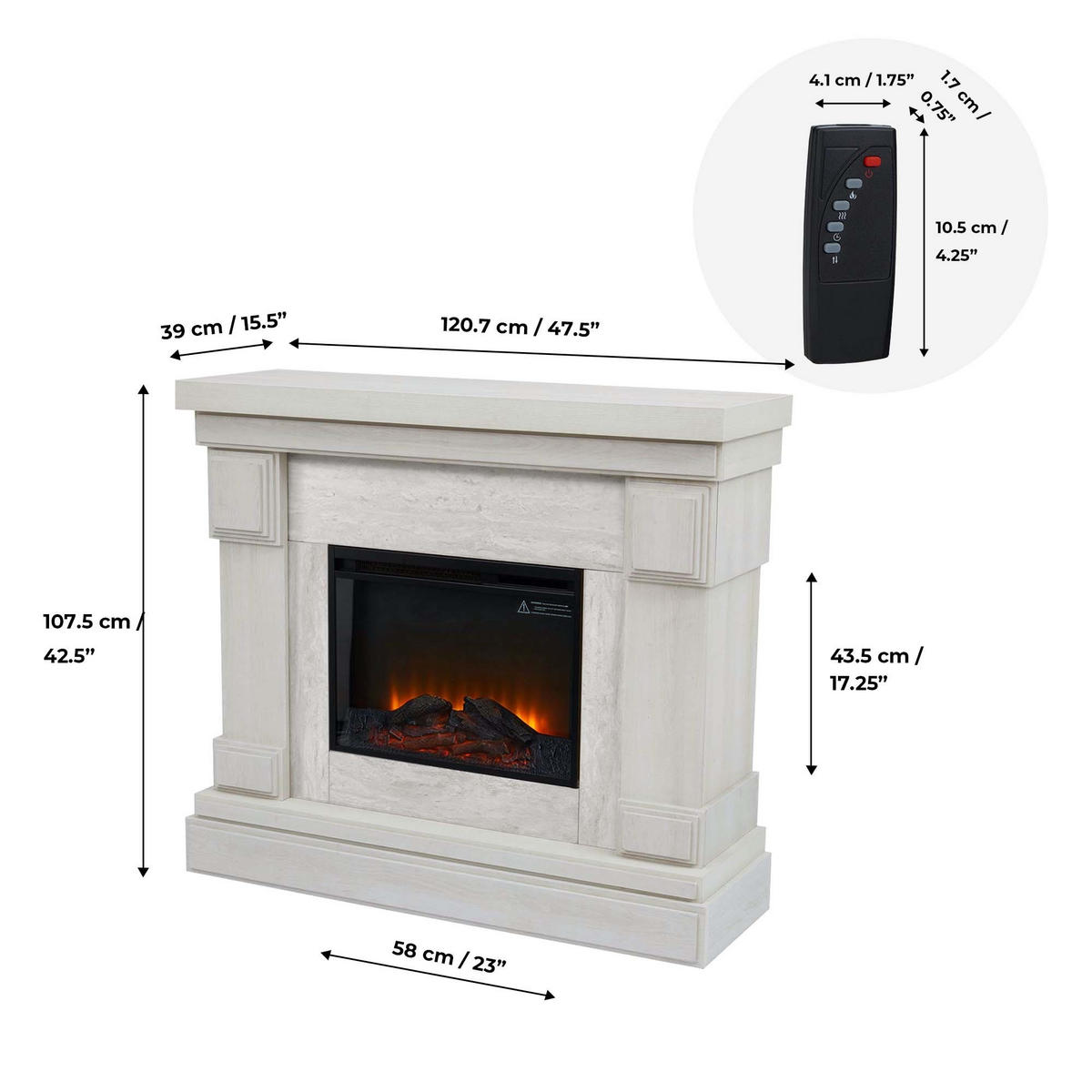 ELEKTROKAMIN Weiß - Creme, Holzwerkstoff (39.4/108/108cm) - Teamson Home
