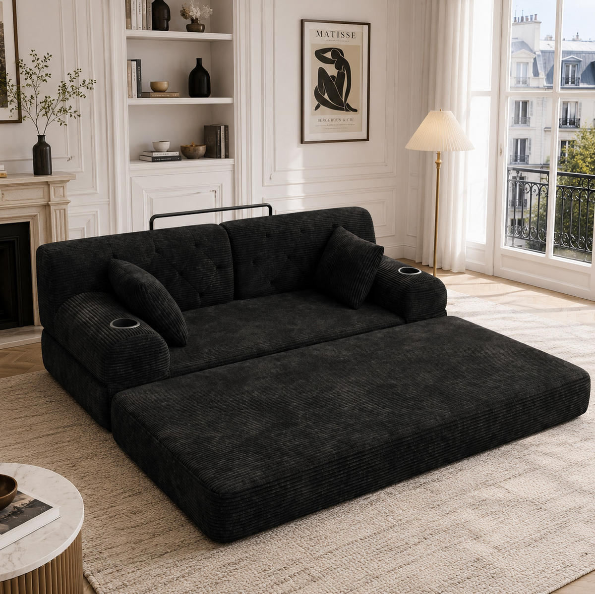 SCHLAFSOFA mit Schlaffunktion 208 x 80 cm Cord Schwarz - Schwarz, Textil (208/81/80cm) - IVMEU
