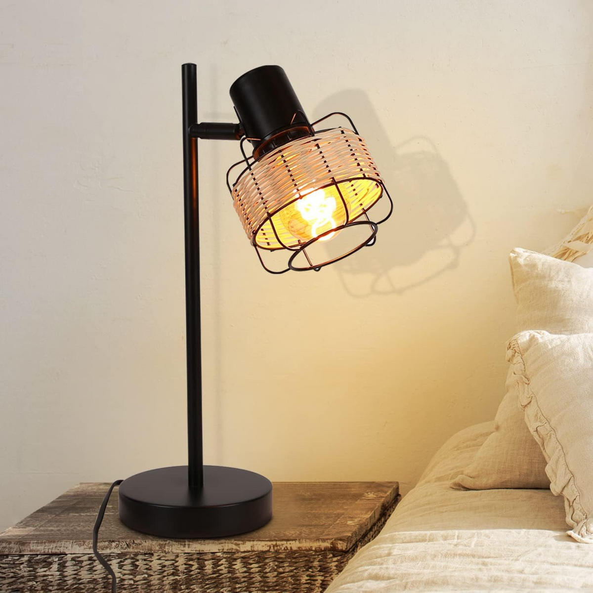 TISCHLEUCHTE Bambuskäfig 14/14/38 cm - Schwarz, Metall (14/14/38cm) - Nettlife