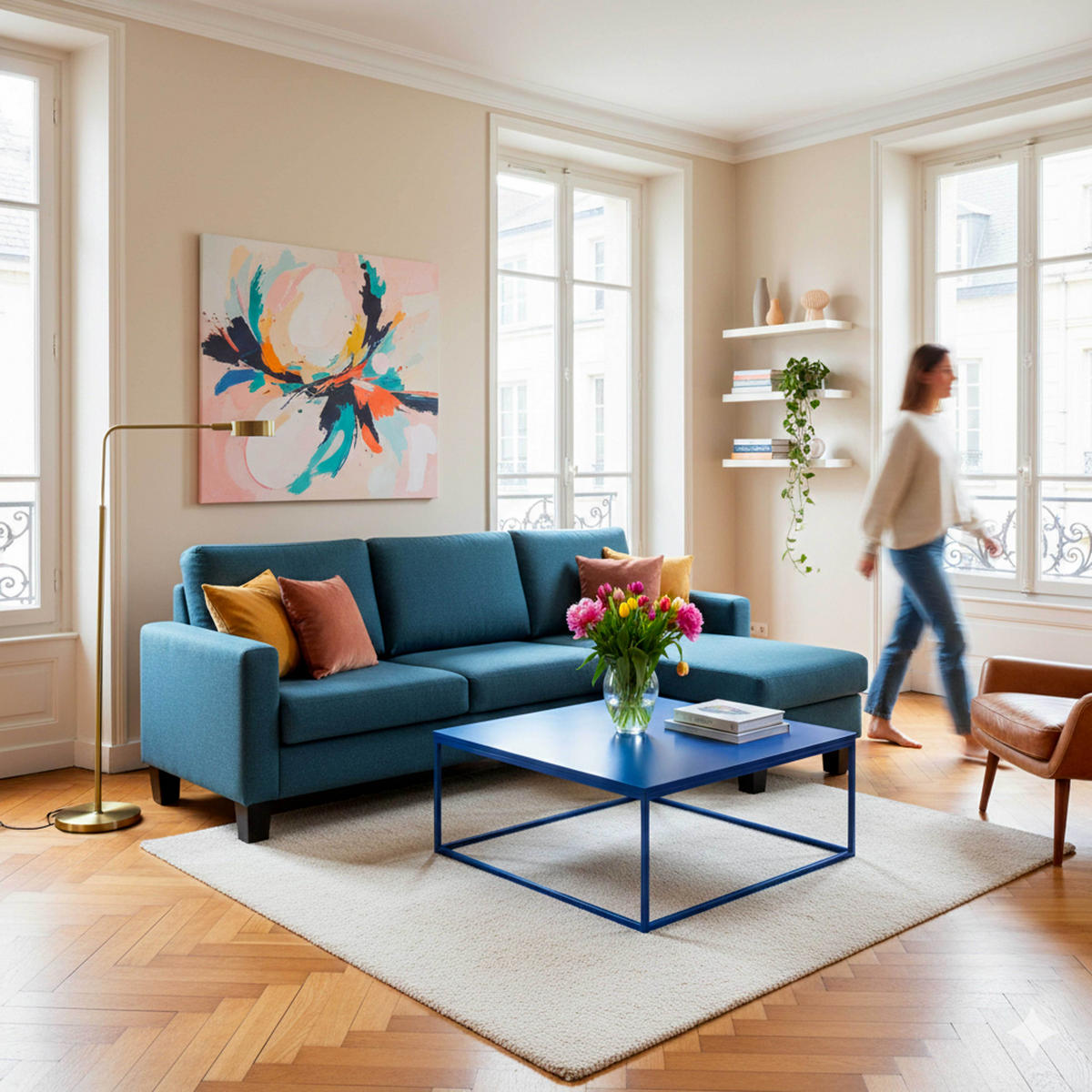 COUCHTISCH 120 cm, Dunkelblau - Blau, Metall (90/90/35cm) - Oviala