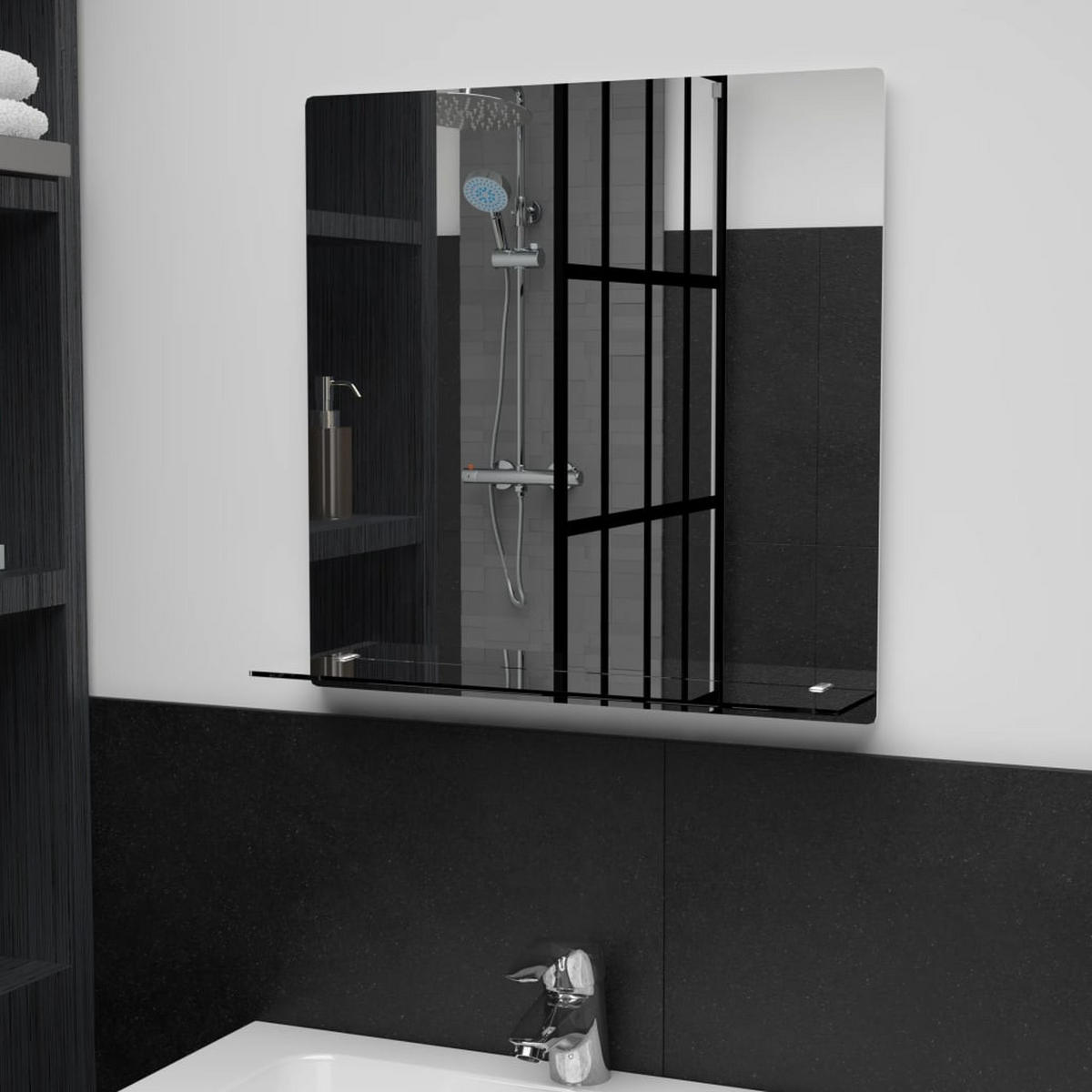WANDSPIEGEL mit Regal 50×50 cm Hartglas - Silberfarben, Glas (50/50/10cm) - furnicato