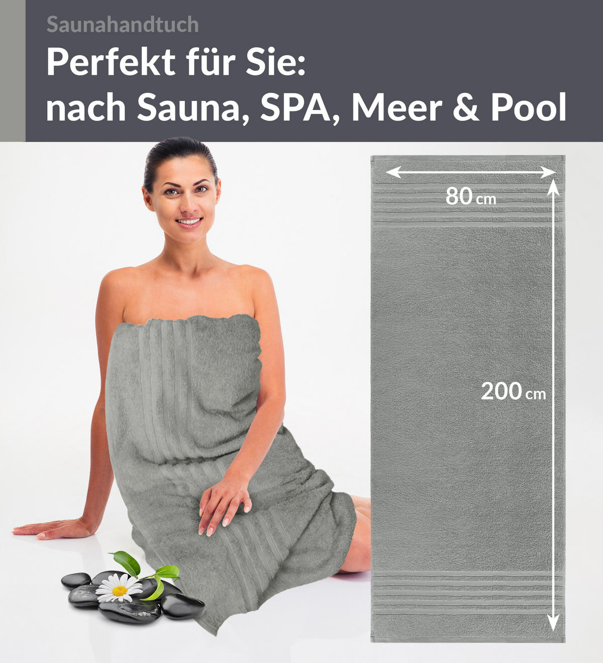 SAUNATUCH 80x200 cm 2er Set London Stein Grau - Grau, Textil (80/200cm) - Lashuma