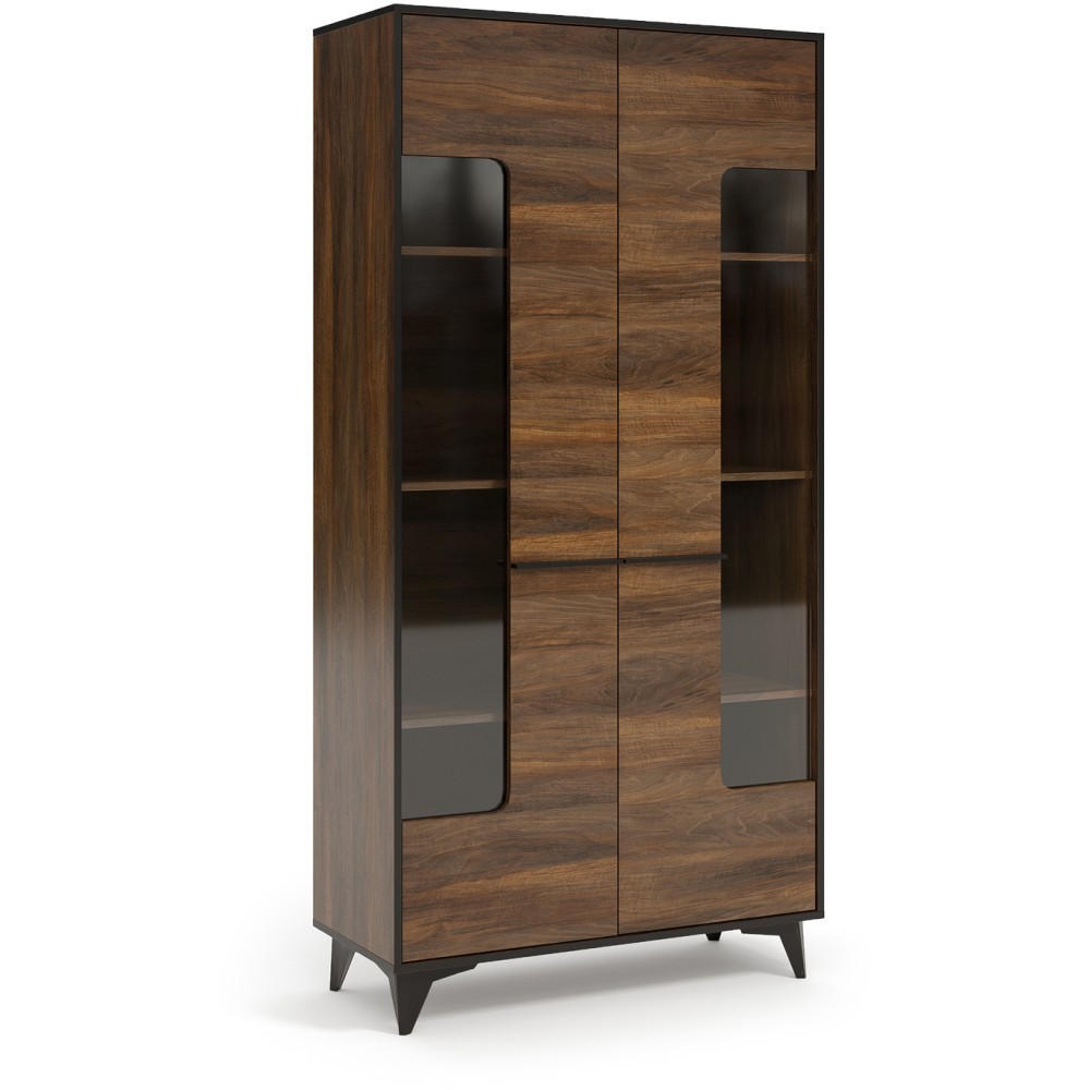 VITRINE Felia mit 2 Türen, Modernes Design - Walnussfarben/Schwarz, Holzwerkstoff (91/185/40cm) - Beautysofa