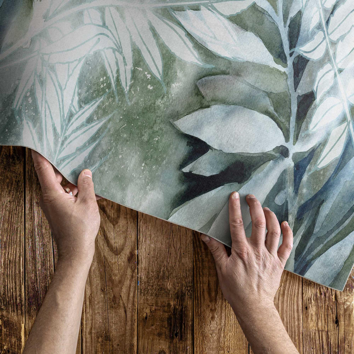 TEPPICH 120x180 cm Aquarell Blätter Zweige - Mintgrün, Kunststoff (120/180cm) - Wallfluent