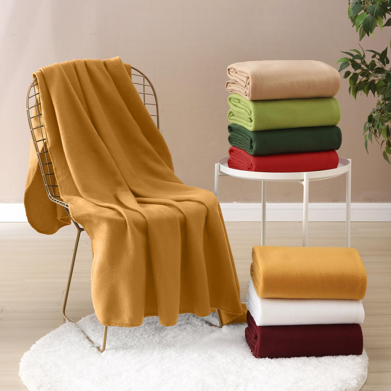 FLEECEDECKE 2er Set gelb 130/160 cm Kettelrand Anti-Pilling - Gelb, Textil (130/160cm) - wometo