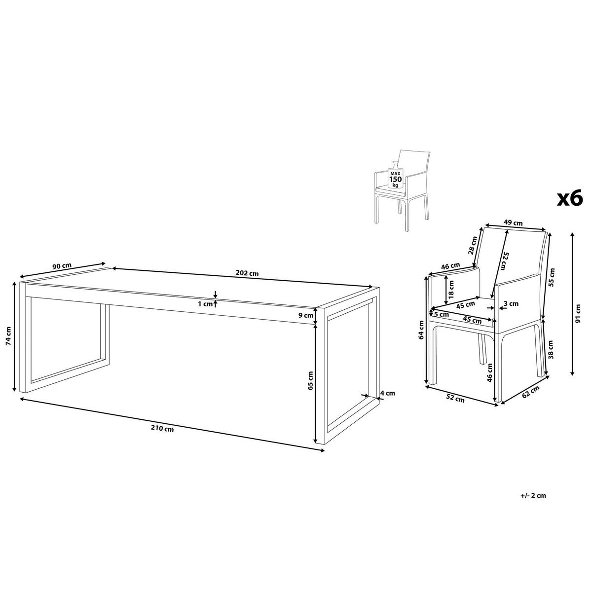 GARTENMÖBEL SET 6-Sitzer Aluminium grau Bacoli - Weiß/Grau, Metall - Beliani