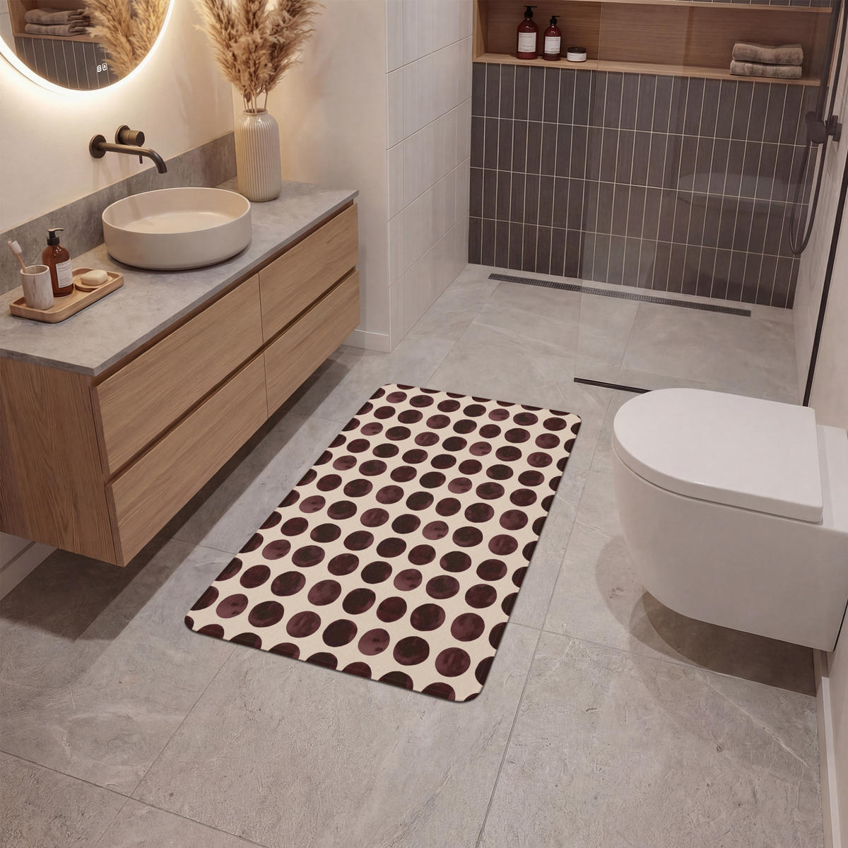 KOUPELNOVÁ PŘEDLOŽKA Puntíky - Vzor - Hnědý 60x90 cm - bordeaux, textil/plast (60/90cm)