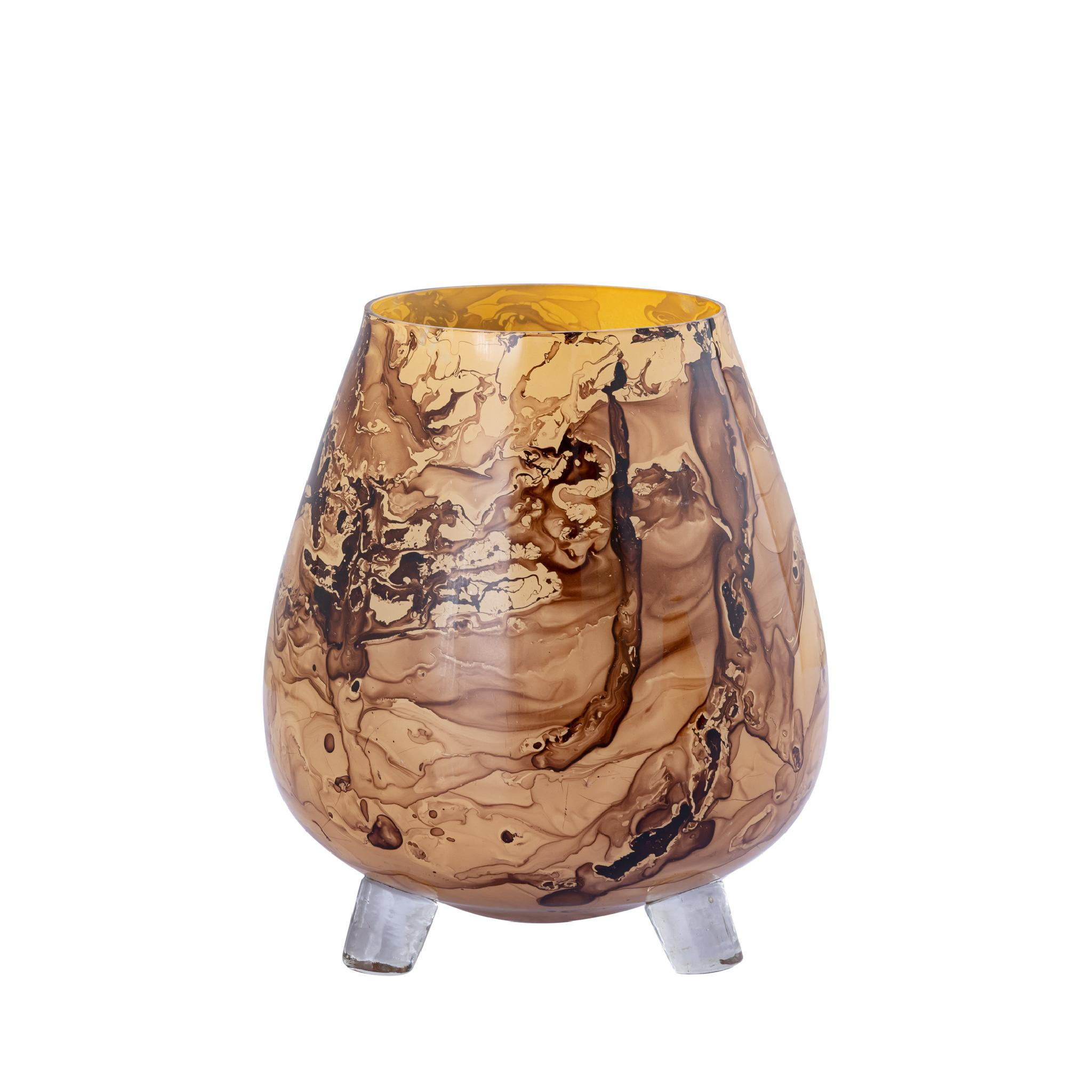 WINDLICHT Jamillia Braun 17/17/19cm - Braun, Glas (17/19/17cm) - PTMD Collection