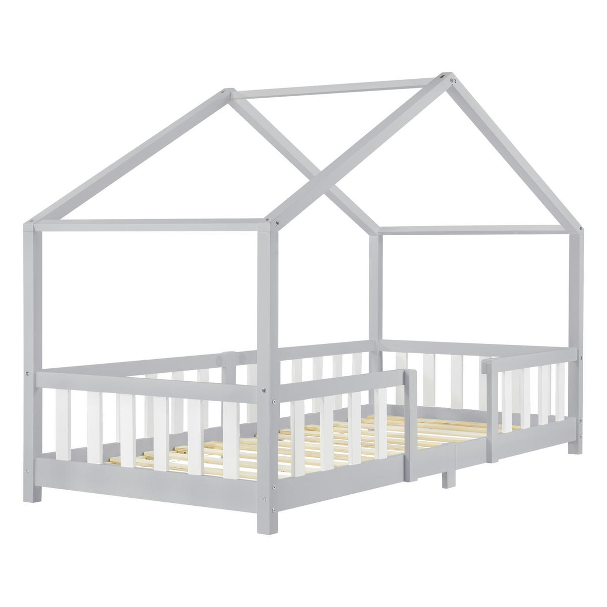 HAUSBETT Treviolo - Hellgrau/Weiß, Holz (90/200cm) - [en.casa]