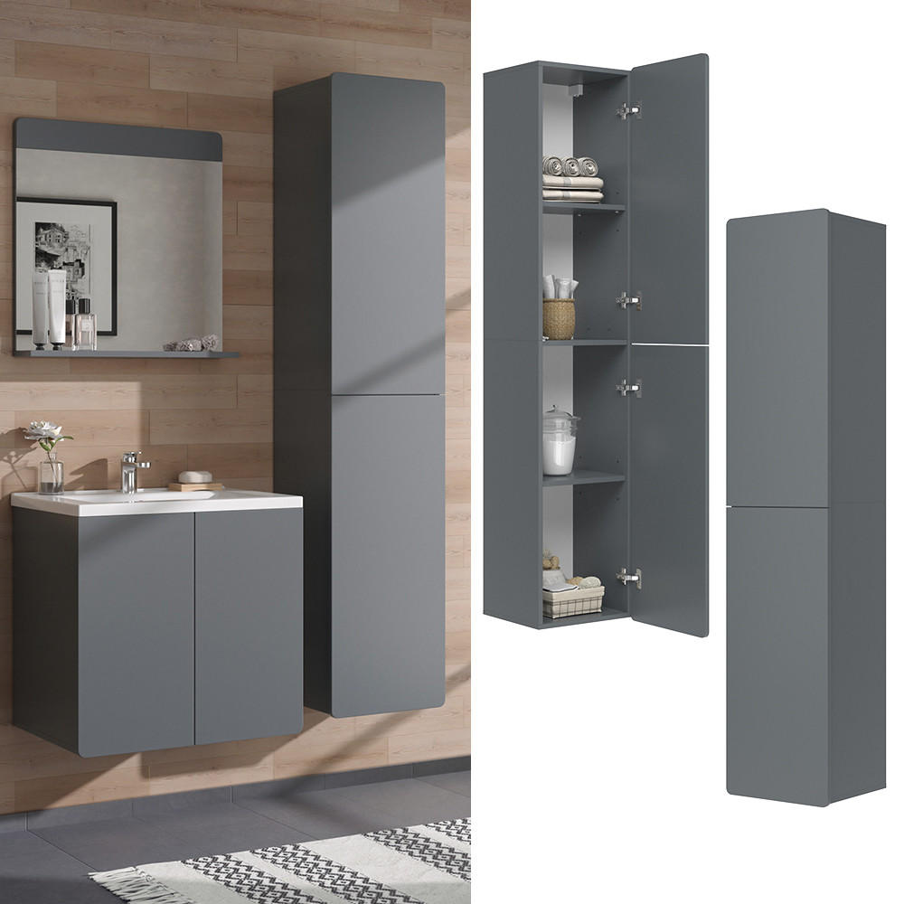 BADSCHRANK Izan Grau 36.6 x 171.6 cm - Grau, Holzwerkstoff (36.6/171.6/33.2cm) - Vicco