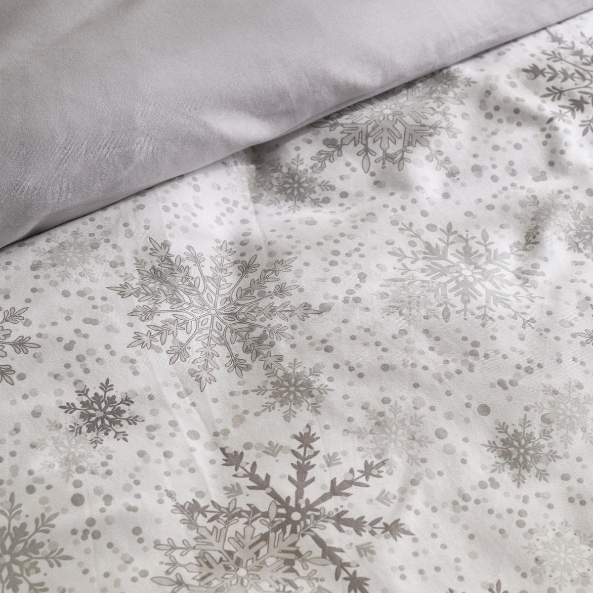BETTWÄSCHE Satin SNOWF, 160x200 cm, Hellgrau, Winter Weihnachten Bettbezug, Weihnachtsdeko, Christmas, Weihnachtsmotiv - Hellgrau, Textil (160/200cm) - home&you