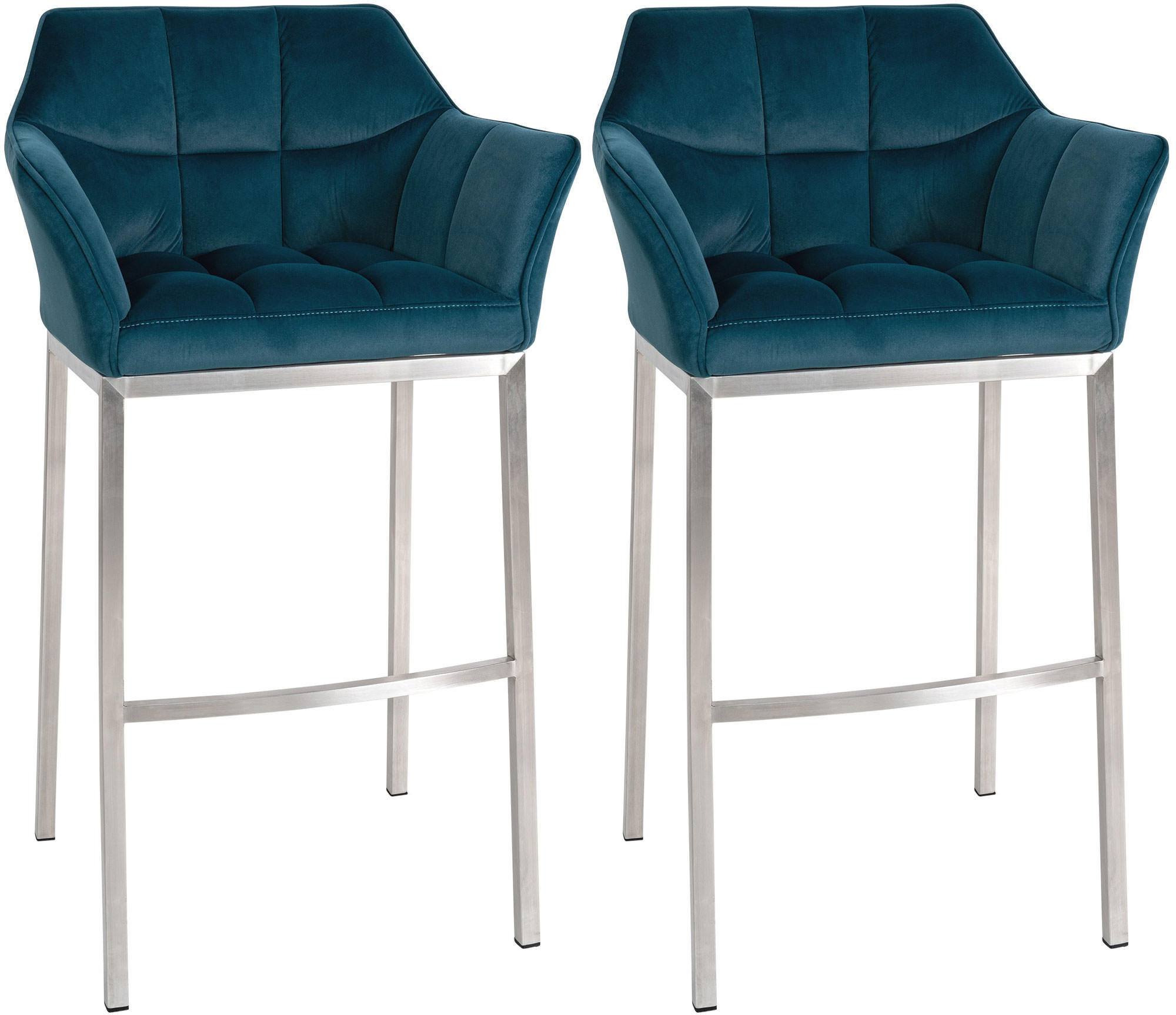 BARHOCKER 2er Set Samt Grün - Edelstahlfarben/Grün, Textil (64/110/48cm) - CLP