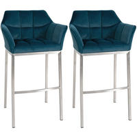 BARHOCKER 2er Set Samt Grün - Edelstahlfarben/Grün, Textil (64/110/48cm) - CLP
