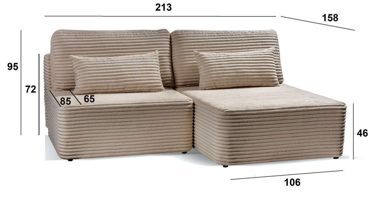 ECKSOFA Amsterix Grau, mit Schlaffunktion - Grau, Textil (213/158cm) - Bettso