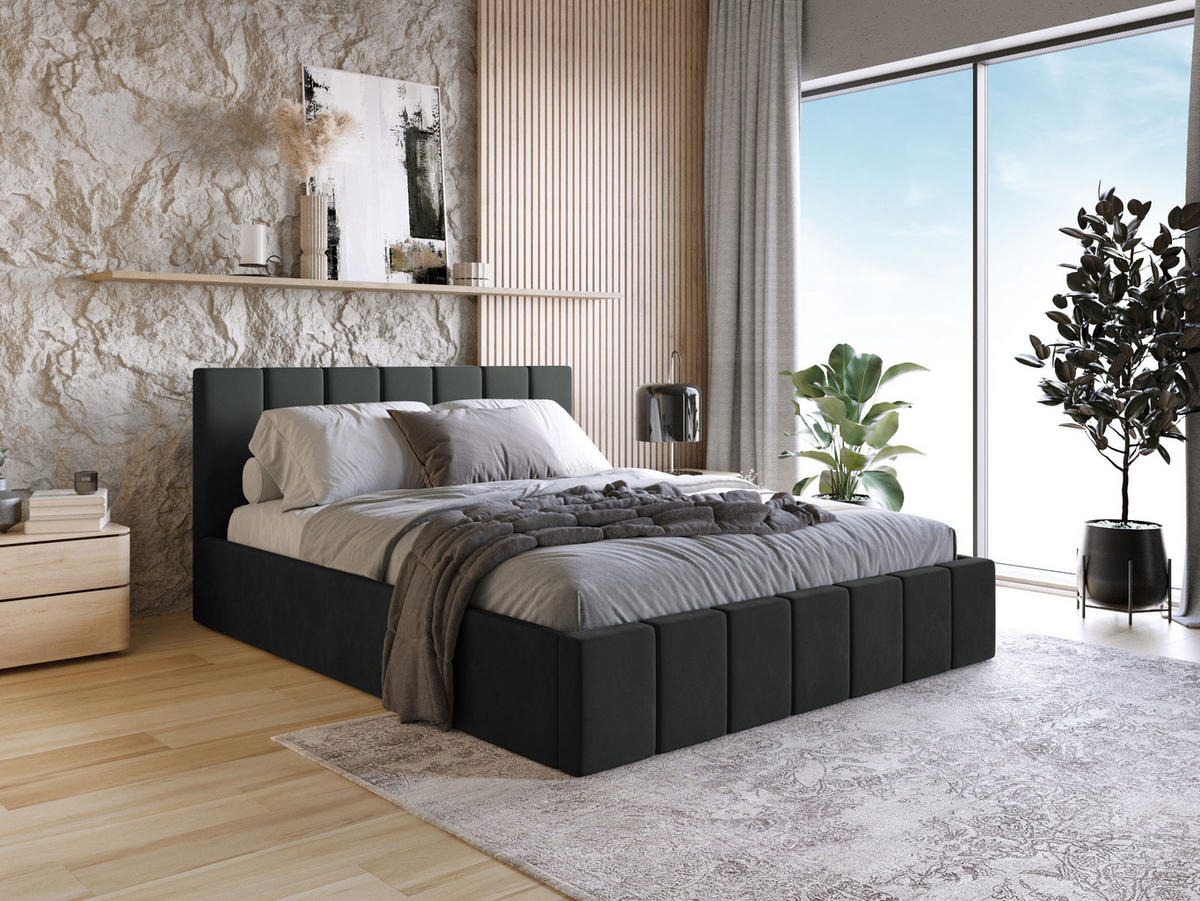 POLSTERBETT Doppelbett PESARO 160x200 cm, Schwarz - Schwarz, Textil (160/200cm) - Fedve