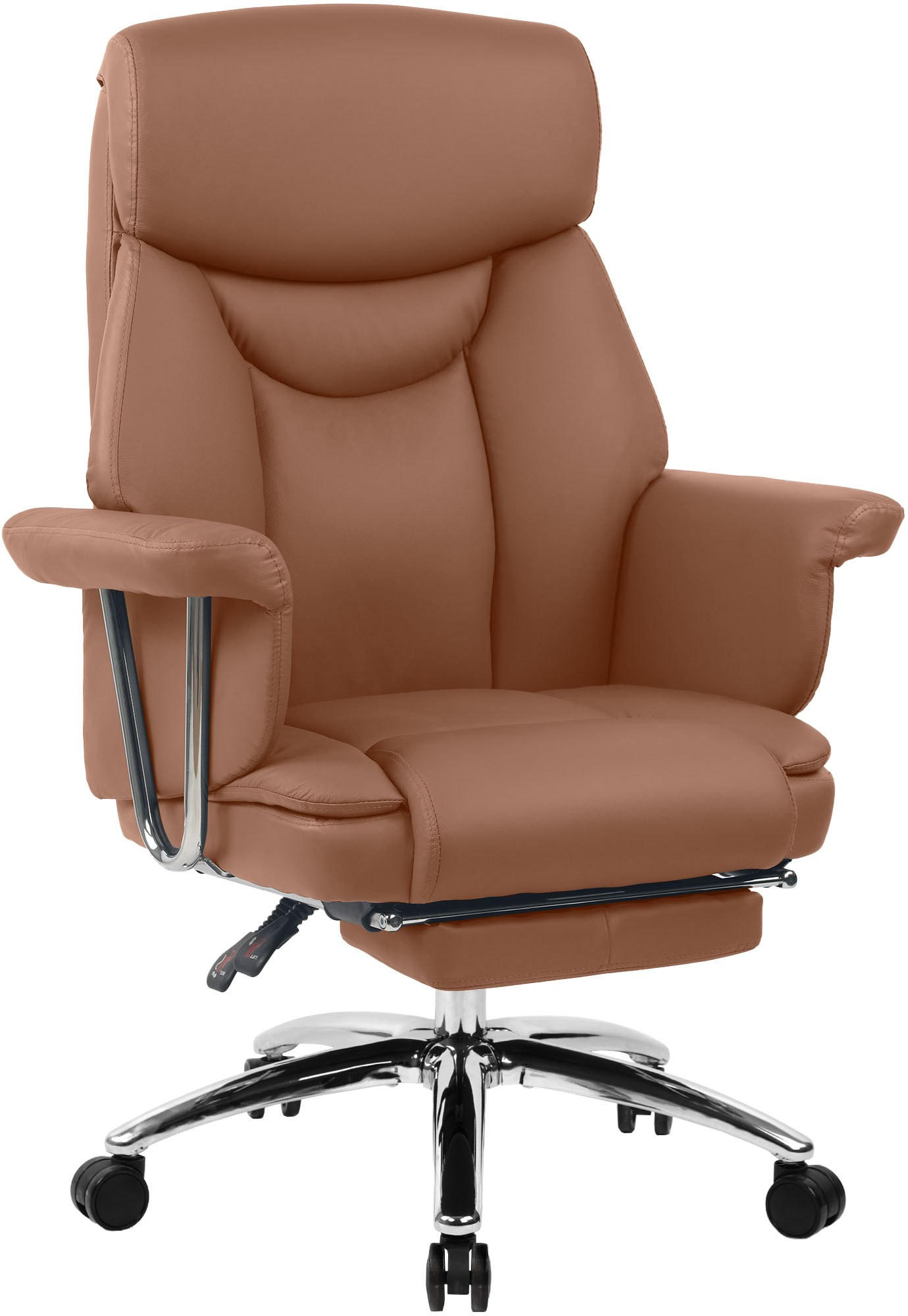 CHEFSESSEL Echtleder Braun - Chromfarben/Braun, Leder/Metall (78/114/66cm) - CLP