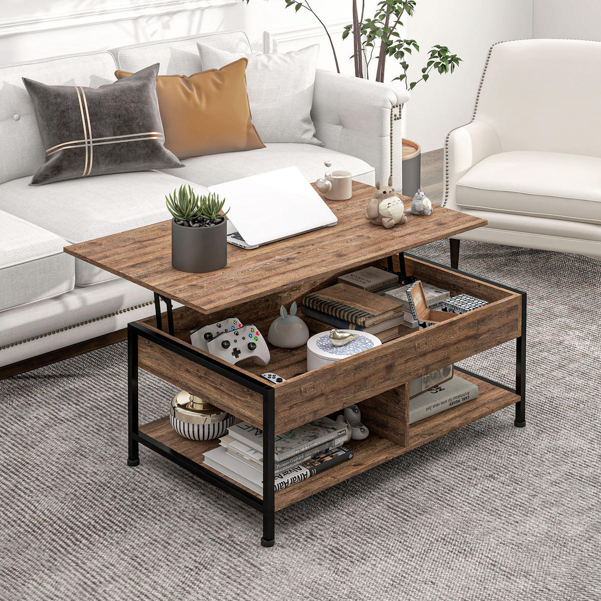 COUCHTISCH DE-15750 klappbare Platte Rostbraun - Braun, Holzwerkstoff (100/60/46cm) - ComfortXL