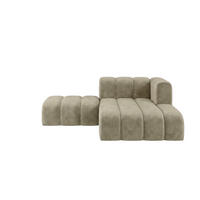 CHAISELONGUE Modulare Mit Hocker, Velvet-Stoff Riviera, Beige, Rechts, GRAND - Beige, Holz (204/179cm) - Kaiser Möbel
