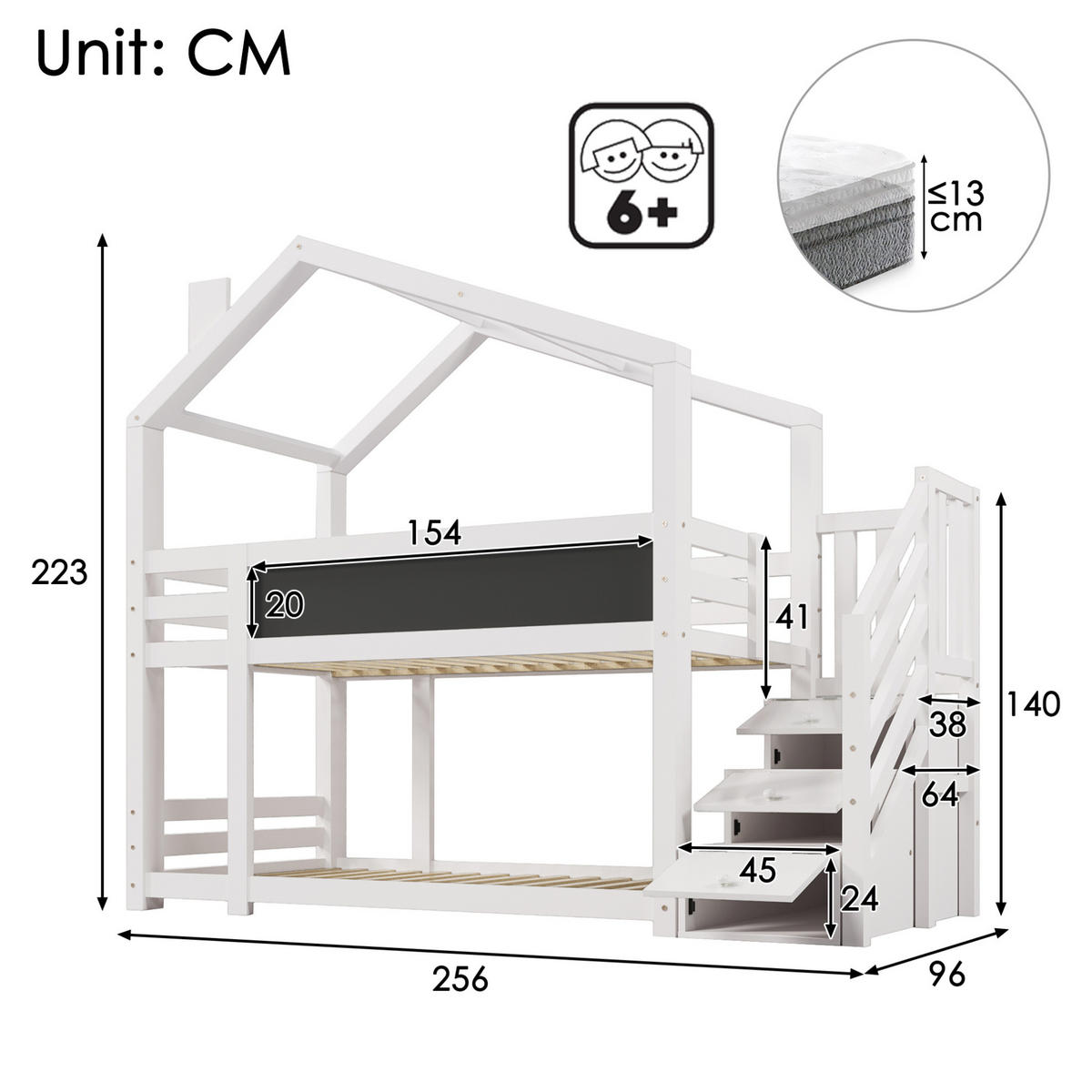 ETAGENBETT im Baumhausstil mit Stauraum 90 x 200 cm Weiß - Weiß, Holzwerkstoff (90/200cm) - Beauniv