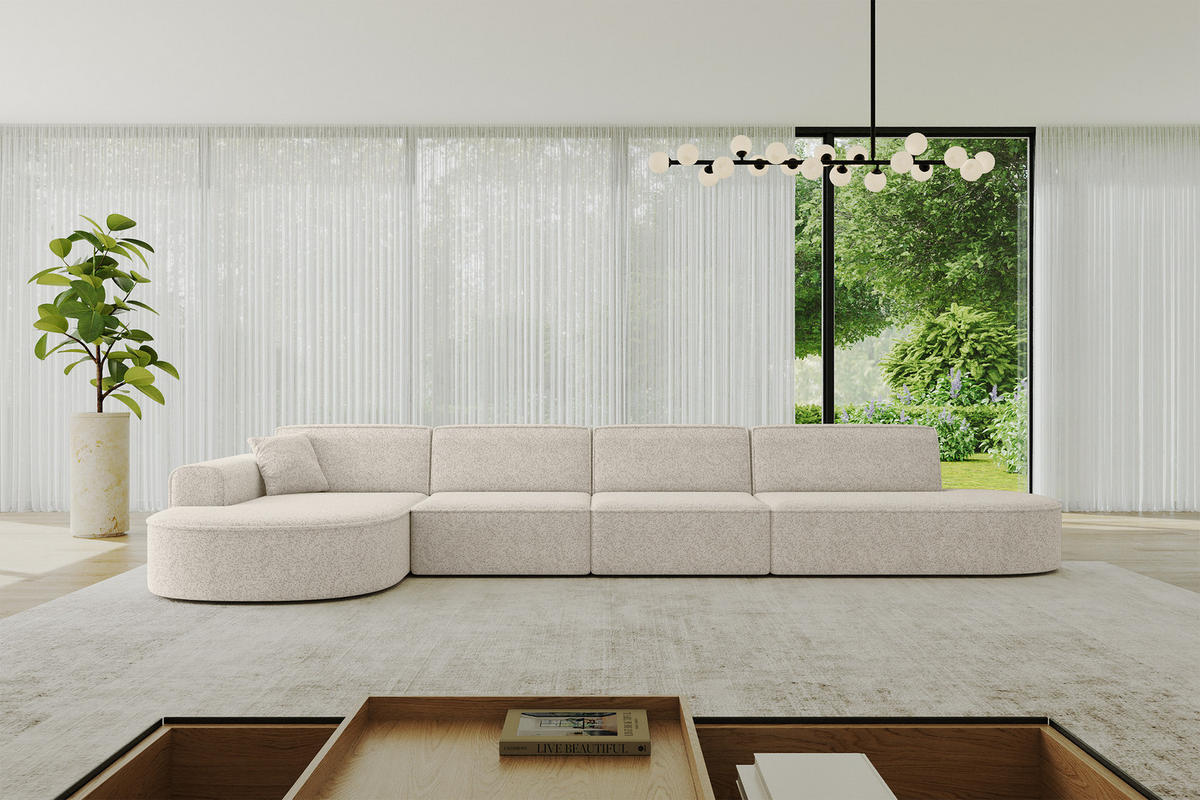 ECKSOFA Ottomane Links MARI-L3 - 413x171x79 cm Beige Tissu - Beige/Schwarz, Holzwerkstoff/Kunststoff (413/171cm) - ALTDECOR