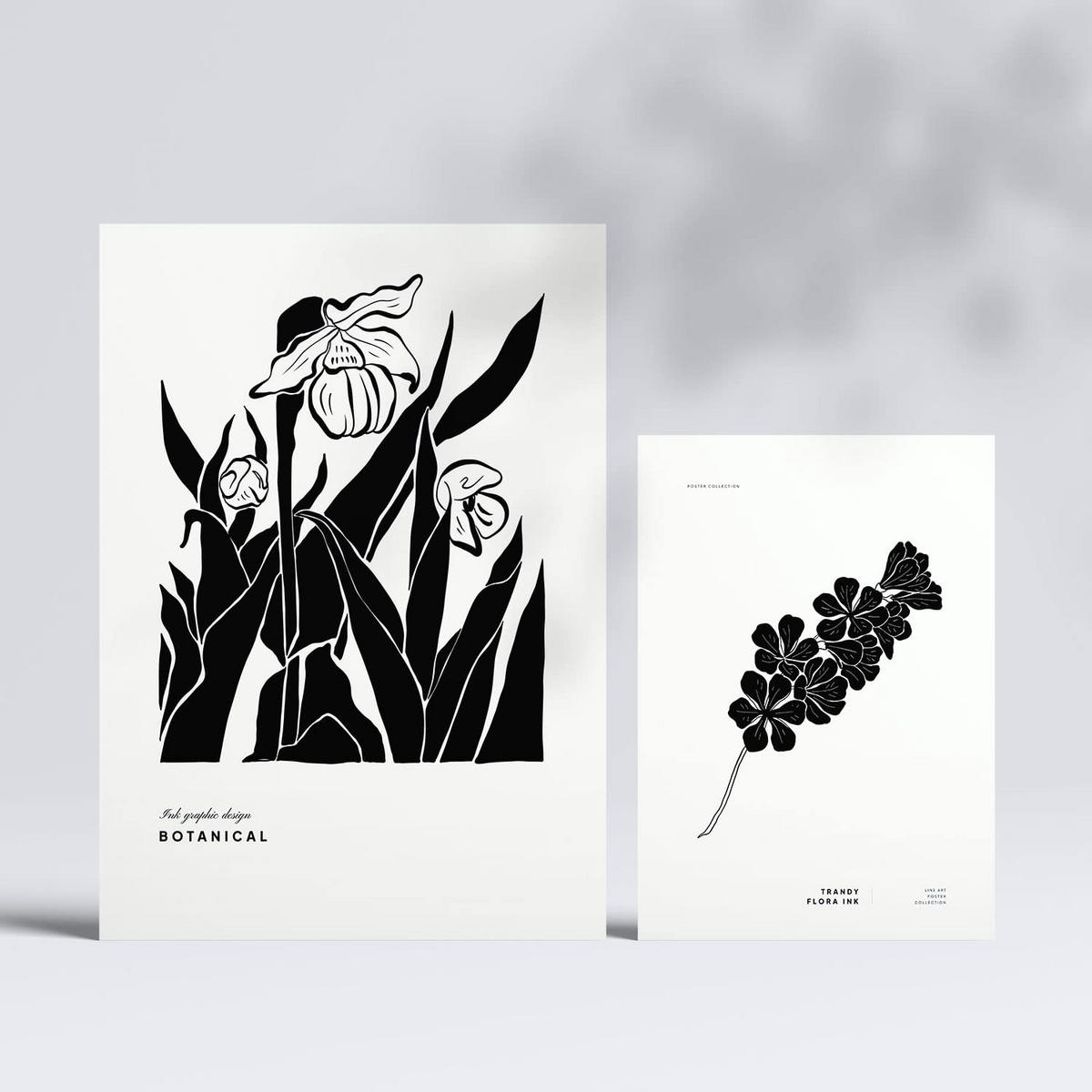 POSTER Set Mit 6 In Schwarzer Tinte Tropische Tinten A3 & A4 Rahmenlos - Klar, Papier (29/3cm) - Nacnic