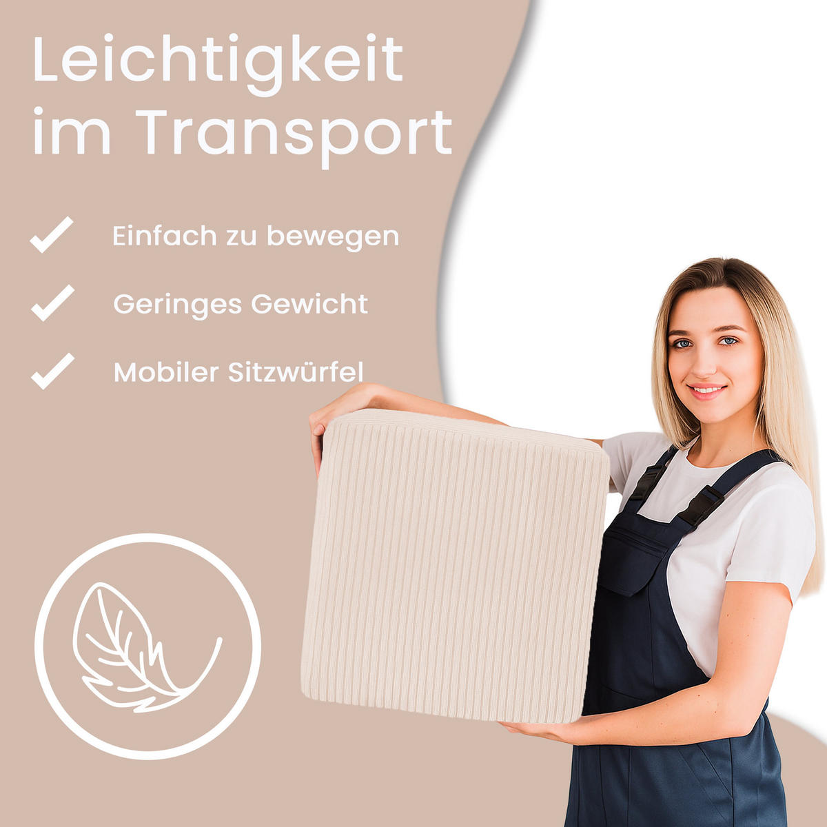 SITZSACK QUBIK HOCKER Sitzwürfel 40/40/40 cm Cord Vanilla Ice - Creme, Textil (40/40/40cm) - Dreamroots