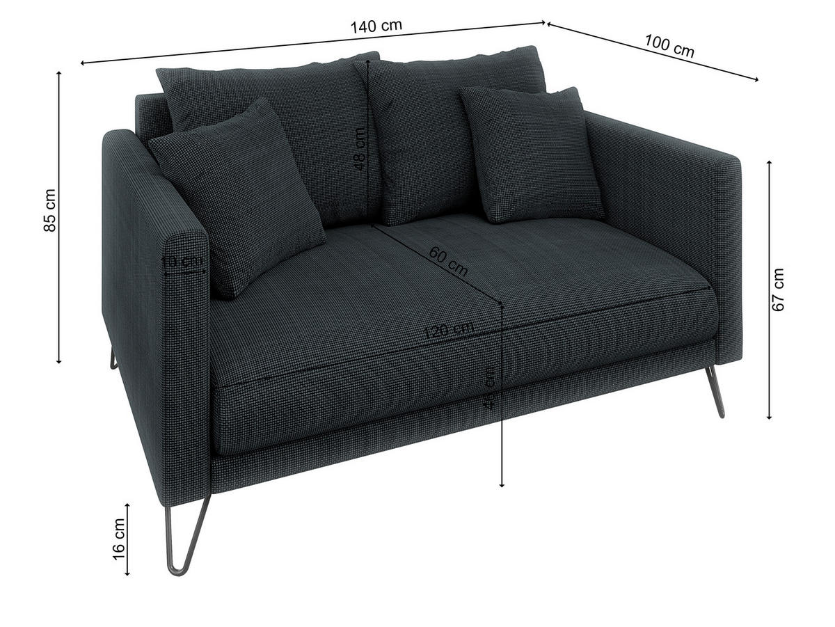 SITZGARNITUR 3+2+1 Harmony Graphit Chenille - Graphitfarben/Schwarz, Holz/Textil (200/85/100cm) - S-Style Möbel