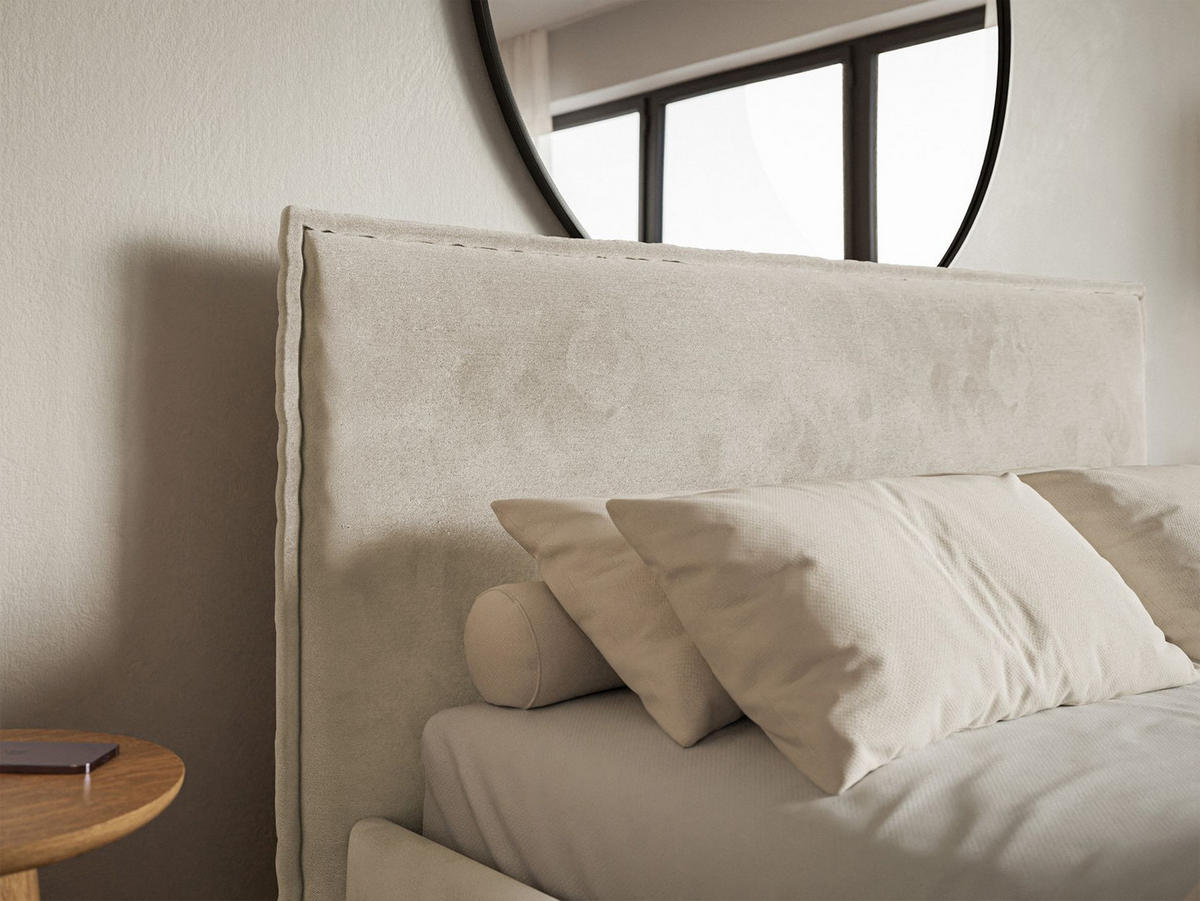 POLSTERBETT Softie Slim Beige Velours 180x200 - Beige, Textil (180/200cm) - Selsey