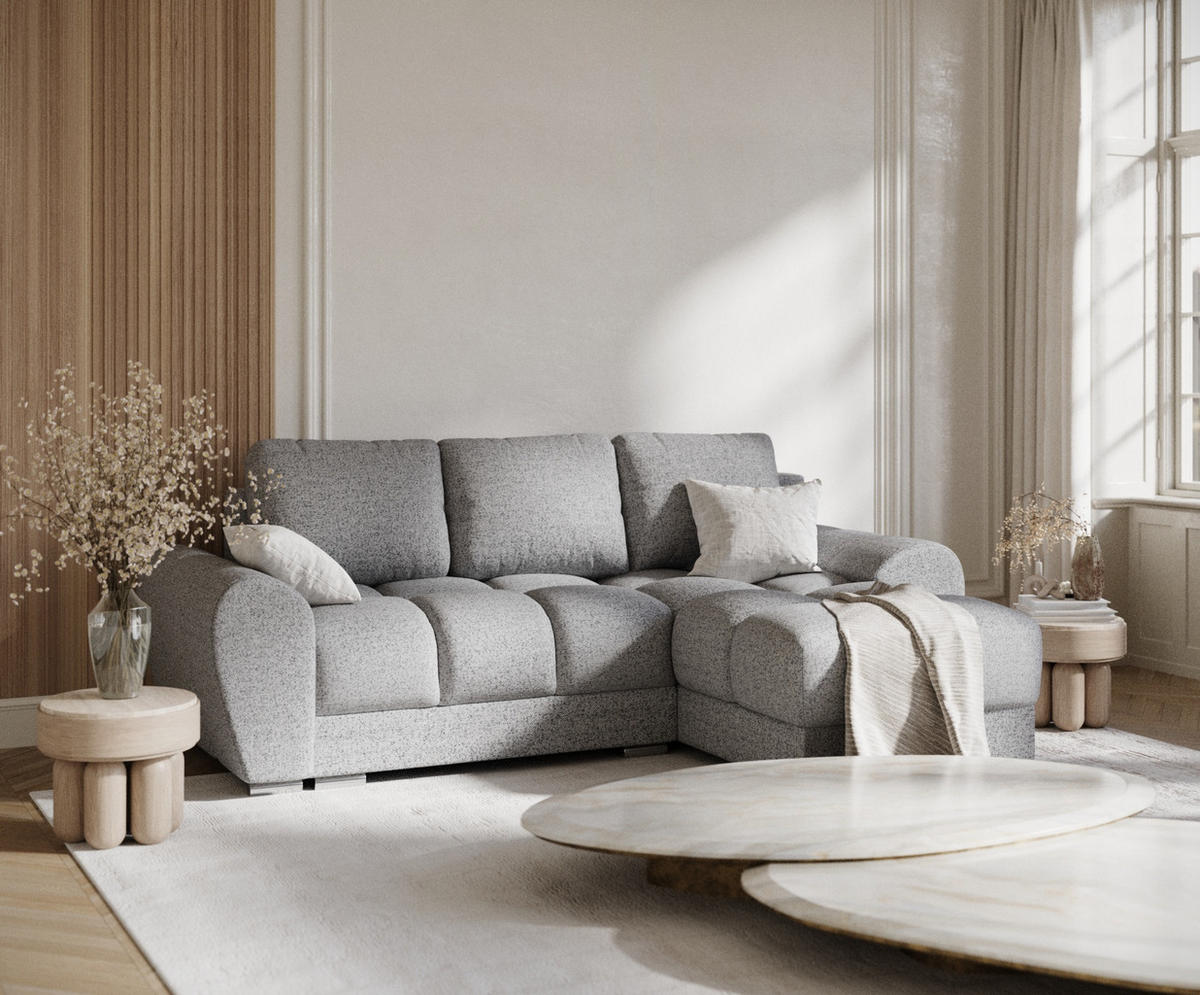 ECKSOFA MIT SCHLAFFUNKTION Peebles Grau Webstoff - Chromfarben/Grau, Holz/Holzwerkstoff (256/175cm) - Maison de Reve