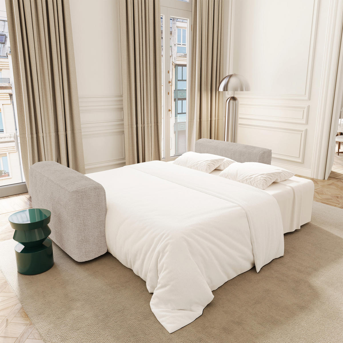 SCHLAFSOFA mit Stauraum COMO Kettgewebe mit weichem Griff Beige 254cm - Beige, Textil (254/78/95cm) - Premium Interiors