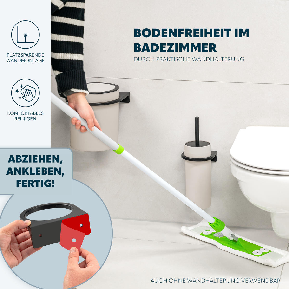 WC-GARNITUR 2-TLG. Bürste u. Eimer SAVONA Softtouch inkl. Wandhalterung, rund - beige - Beige, Kunststoff (19/24.5/19cm) - bremermann