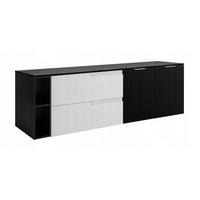 WASCHBECKUNTERSCHRANK MODERN 140 cm mit Arbeitsplatte Farbe: Schwarz mit geriffelter Vorderseite + Regal Farbe: Schwarz - Weiß - Schwarz/Weiß, Holzwerkstoff (140/57/46cm) - Rodan