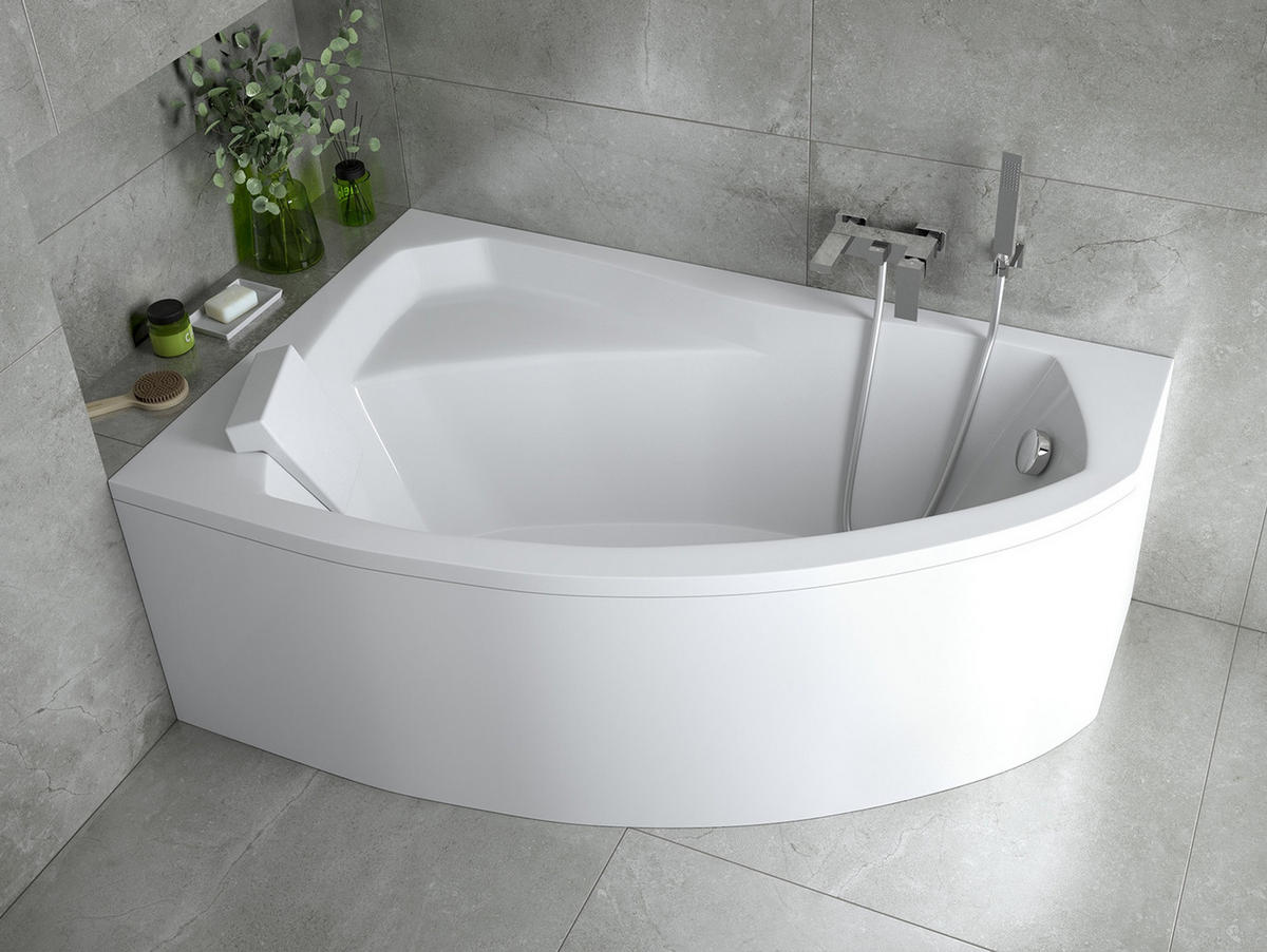 BADEWANNE Eckwanne RIMA 130/85 Links mit weißer Kopfstützen Ablauf Füße - Weiß, Kunststoff (85/58.5/130cm) - bad land