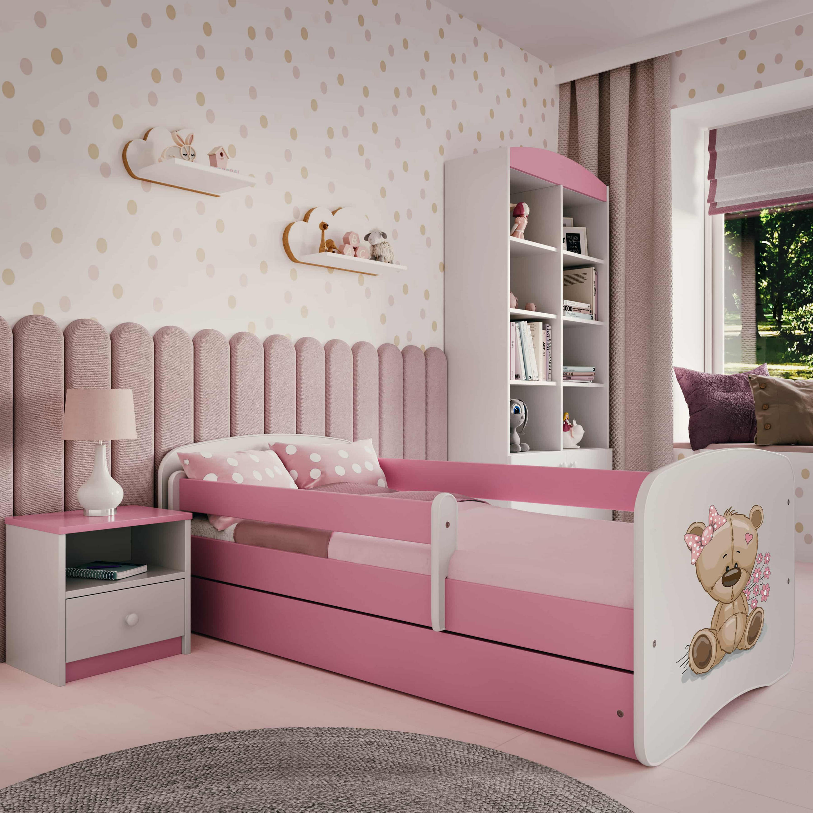 KINDERBETT Teddybärblumen mit Schublade 140/70 80/61/144 - Rosa, Holzwerkstoff (80/140cm) - RAUMHIRSCH FURNITURE
