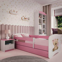 KINDERBETT Teddybär mit Blumen 80x160 cm mit Schublade, Rausfallschutz & Lattenrost, Rosa - Rosa, Holzwerkstoff (80/160cm) - RAUMHIRSCH FURNITURE