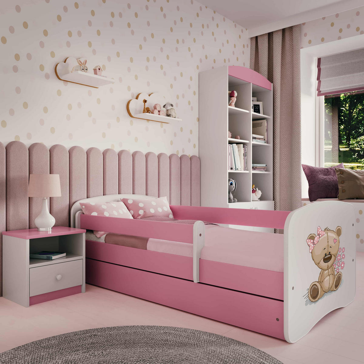 KINDERBETT Teddybärblumen mit Schublade und Matratze 140/70 - Rosa, Holzwerkstoff (70/140cm) - RAUMHIRSCH FURNITURE