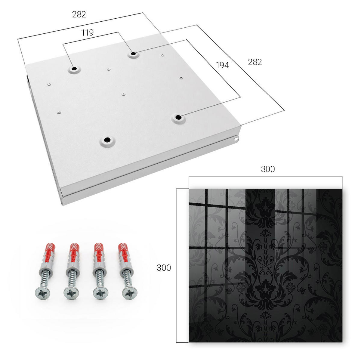 SCHLÜSSELBOX Weiß 30x30 cm – Türöffnung nach rechts - Klassischer Schmuck - Schwarz, Metall (30/30/5cm) - TULUP