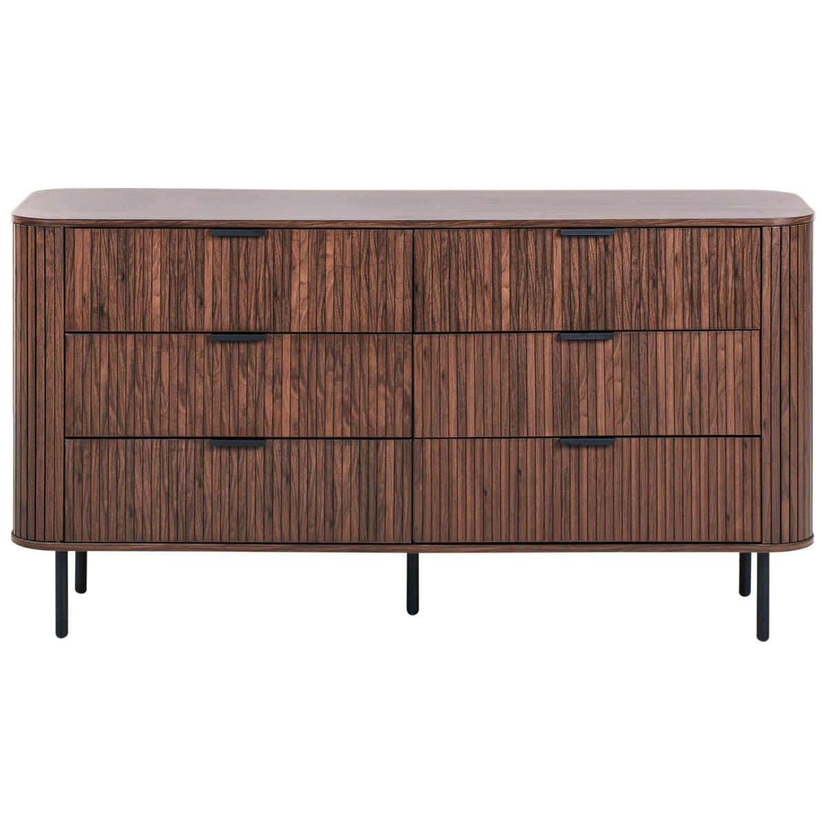 KOMMODE mit 6 Schubladen Dunkelbraun Bradley - Dunkelbraun/Schwarz, Holzwerkstoff (153/81/47cm) - Beliani