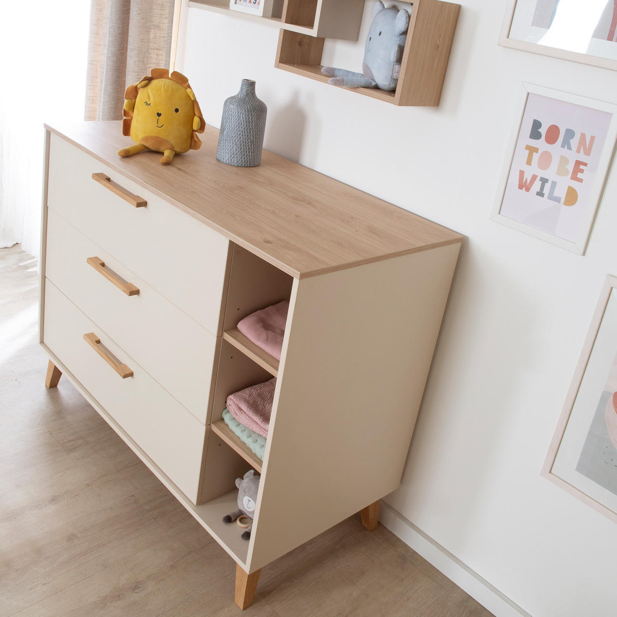 WICKELKOMMODE breit inkl. Wickelansatz Jil - Kastanienfarben/Kaschmir, Holz/Holzwerkstoff (117/103/78cm) - Roba
