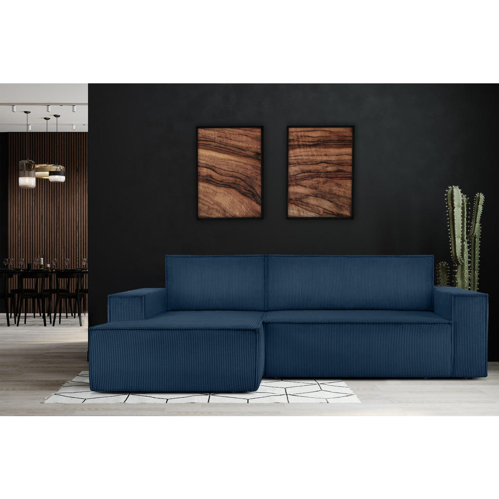 Thumbnail - Konsimo® Eckschlafsofa-Links, Dunkelblau, Blau, Textil, L-Form,L-Form, 262x148 cm, FSC 100%, Hergestellt in Europa, Wohn...