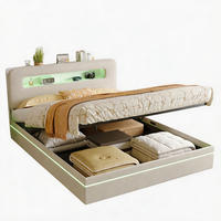 POLSTERBETT 160x200 mit bettkasten, Doppelbett mit stauraum, LED, lattenrost, samt, beige - Beige, Holz/Textil (160/200cm) - GENKI LIVING