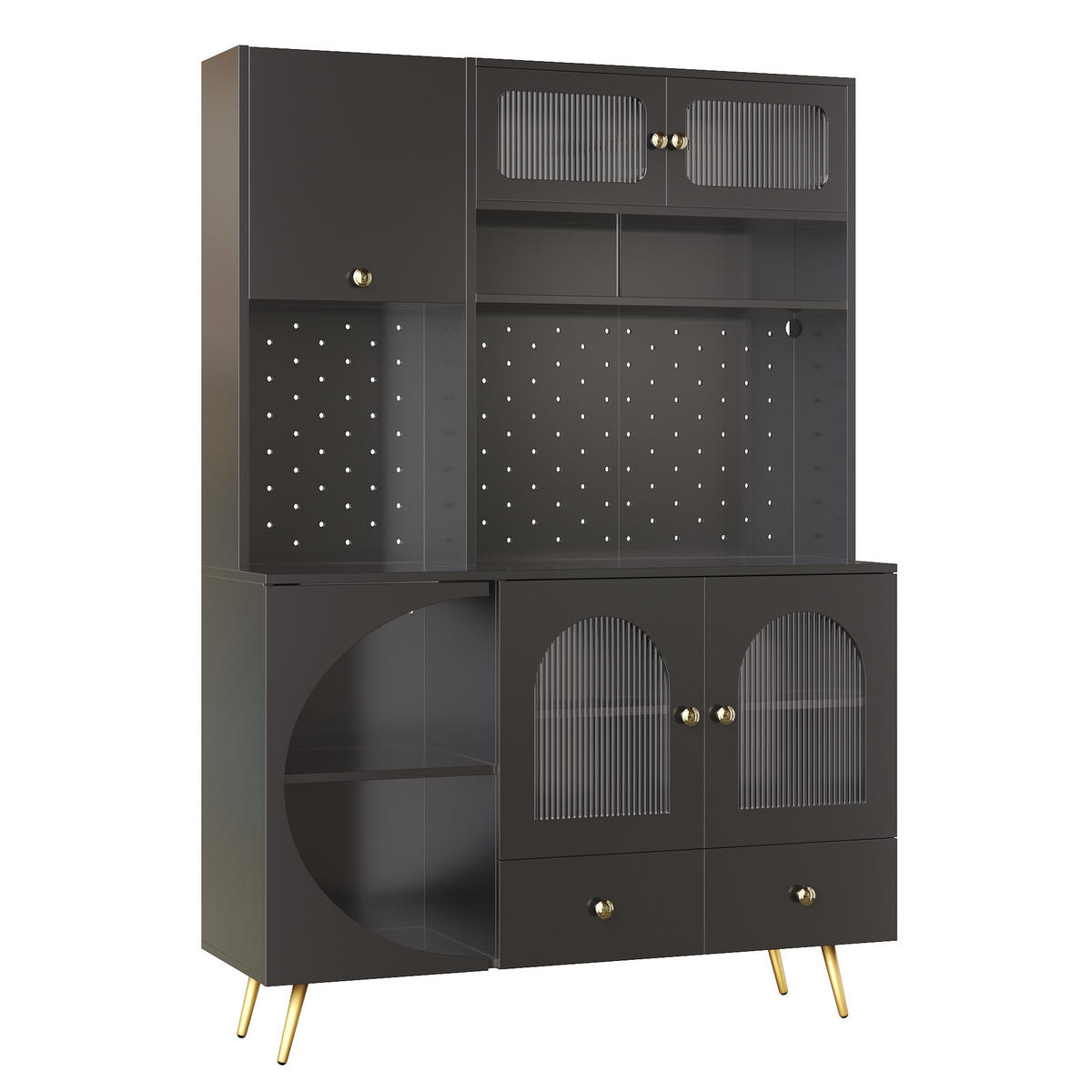 GESCHIRRSCHRANK aus MDF+Glas 120x40x176cm in Schwarz mit LED & Steckdose - Schwarz, Holzwerkstoff (120/176/40cm) - Modfu