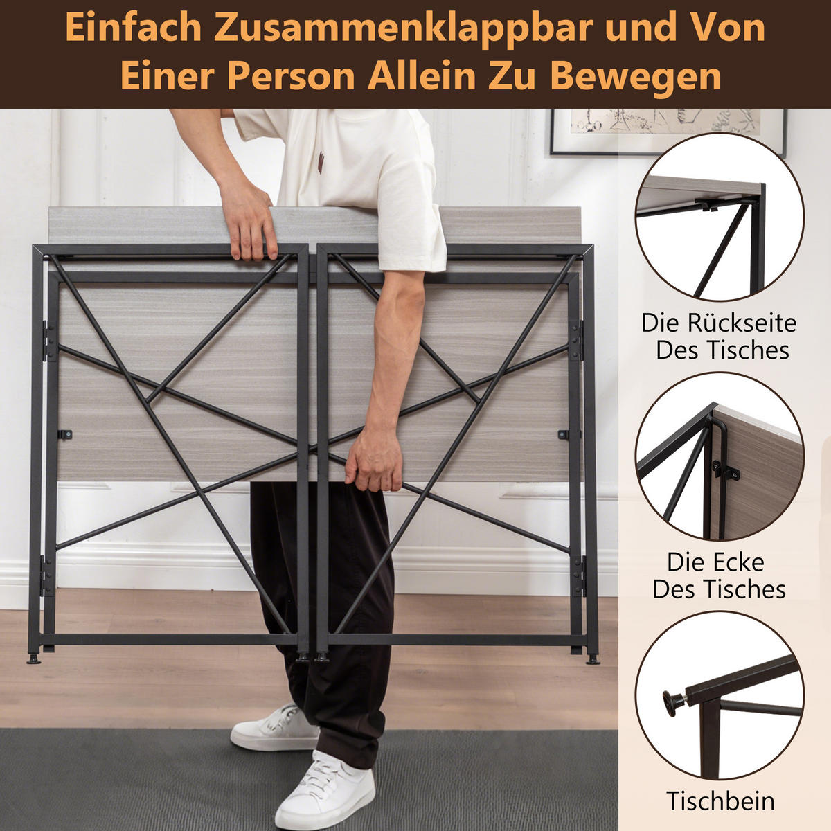 SCHREIBTISCH Klappbarer faltbar platzsparend Homeoffice Computertisch kompakt modern - Naturfarben, Holzwerkstoff/Metall (99/50/75cm) - EVRYAE